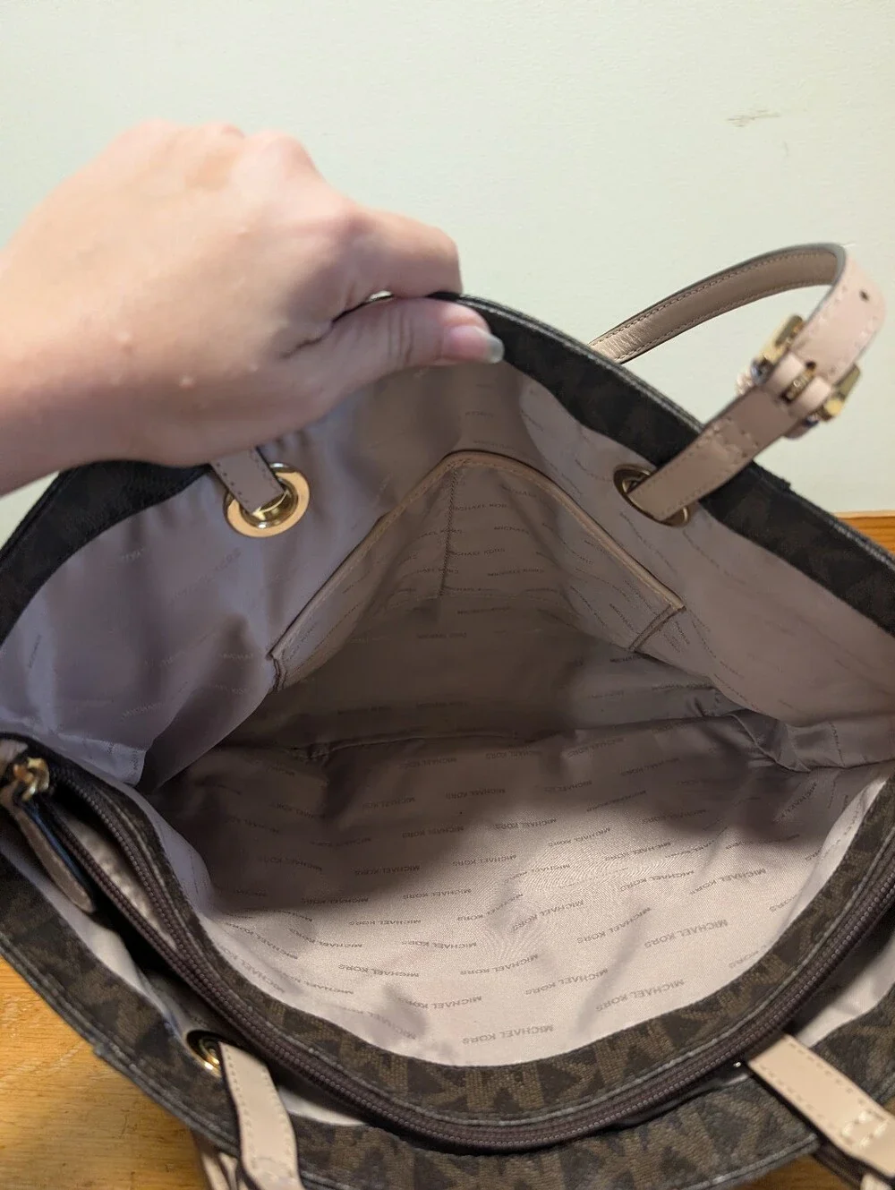 Michael Kors Jet Set Travel MK Signature Tote Brown Tan